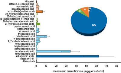Purification of archetypal soybean root suberin mostly comprising alka(e)noic acids using an ionic liquid catalyst